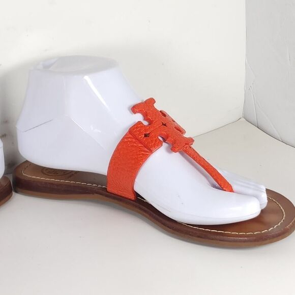 Tory Burch Women's Moore US 7M Corral Leather Slip On Flat Thong Sandals Shoes - Picture 8 of 16